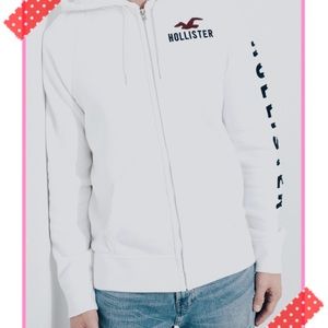 NWT.HOLISTER LOGOGRAPHIC FULL ZIP HOODIE WHITE # S